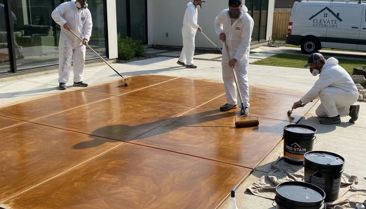 Professional concrete staining on residential patio in Kenosha, WI by local painting experts
