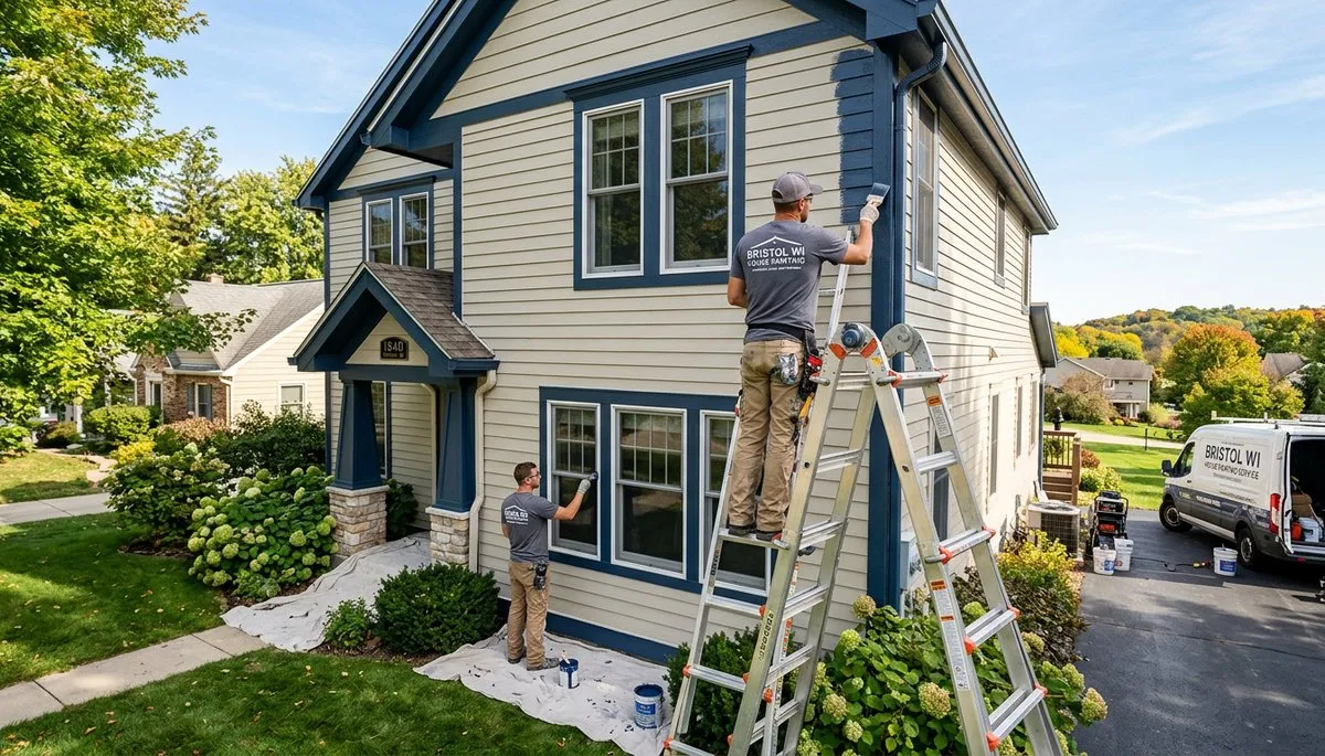 Professional house painters completing exterior home painting in Kenosha, WI
