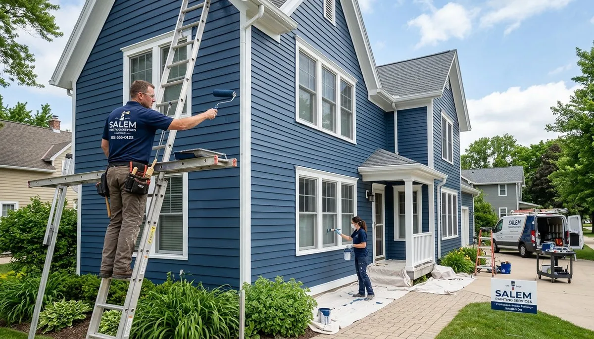 Professional house painters working on a home exterior in Kenosha, WI
