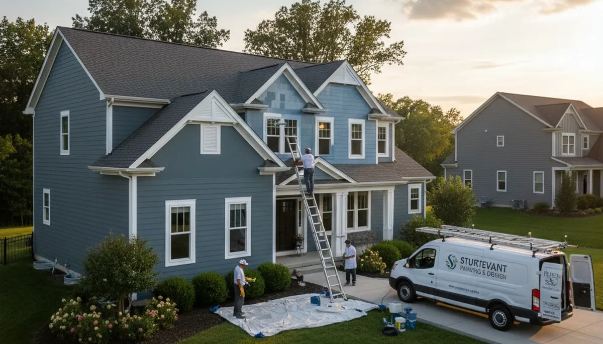 Professional house painters finishing exterior home paint project in Kenosha, WI