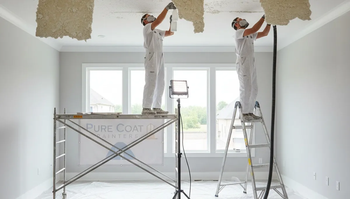 Professional popcorn ceiling removal in Kenosha WI home by expert painters from KenoshaPainters.com