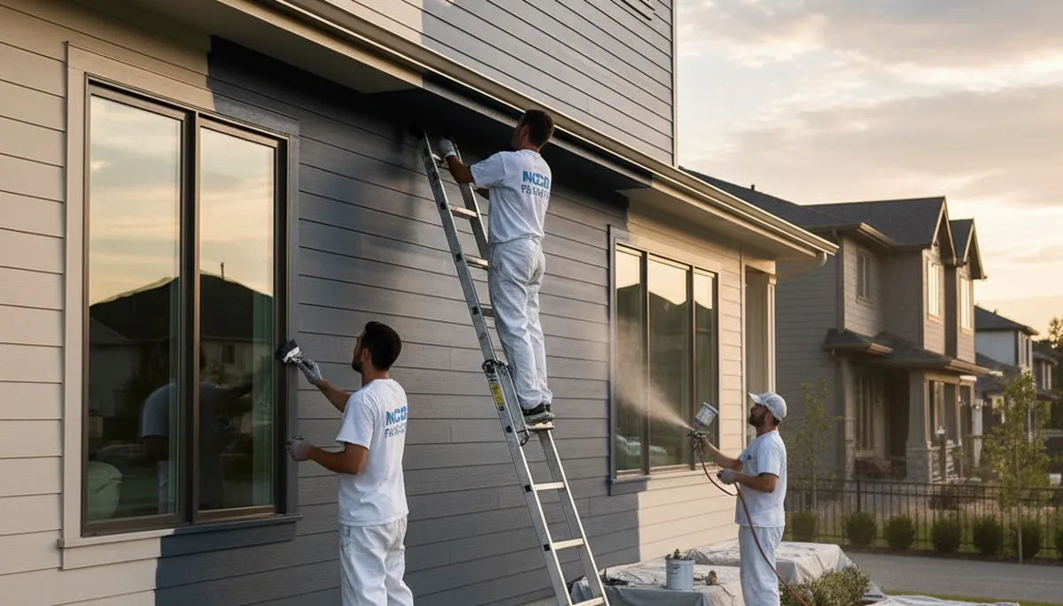 Professional siding painting on a Kenosha, WI home by expert local house painters
